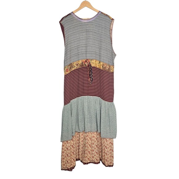 NOTHING MATCHES Sleeveless Midi Dress 2 Artsy Lagenlook Mixed Print Drop Waist - Picture 4 of 7